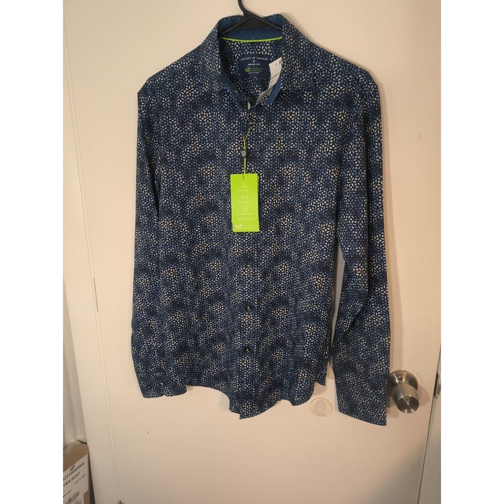 Society of Threads Shirt Mens Small Blue Long Sleeve Button Up *NWT* Geometric